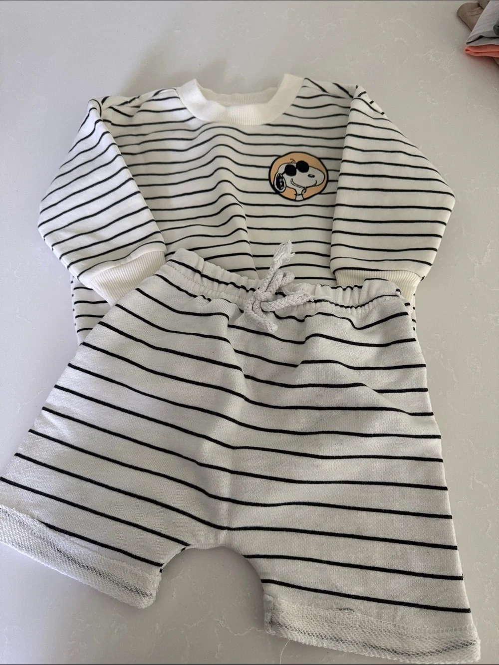 Peanuts White and Black Striped Kids Matching Set